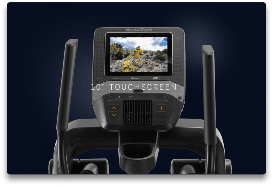Console shot of the FS10i Elliptical with dark blue gradient background