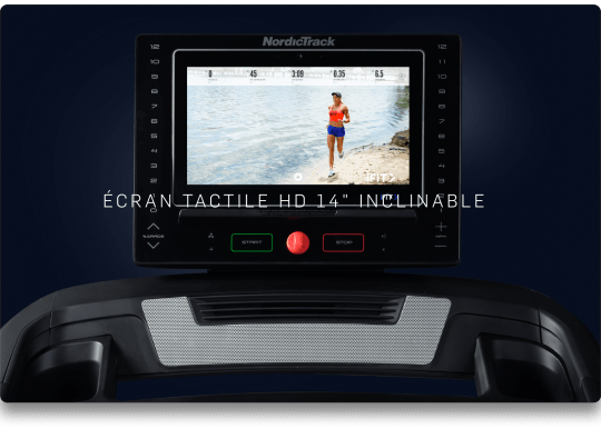 console of the exp 14i treadmill on dark blue gradient background