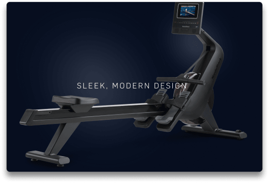 Profile shot of the rw600 rower, from the back to the front on a dark blue gradient background