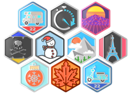 Various hexagon icons representing challenges or milestones