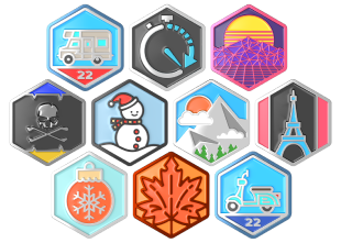 Various hexagon icons representing challenges or milestones